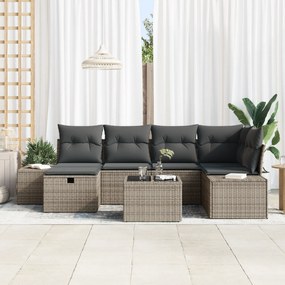 vidaXL Σετ καναπέ κήπου 7 τεμαχίων με μαξιλάρια Γκρι Πολυ Ρατάν