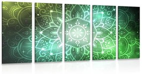 Εικόνα 5 τμημάτων Mandala με γαλαξιακό φόντο σε αποχρώσεις του πράσινου - 100x50