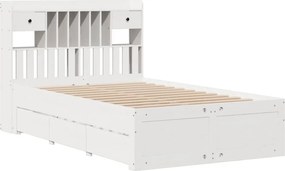 vidaXL Κρεβάτι Βιβλιοθήκη Χωρίς Στρώμα Λευκό 135x190 εκ Μασίφ Πεύκο