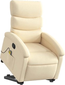 vidaXL Πολυθρόνα Μασάζ Ανακλινόμενη με Ανύψωση Κρεμ Υφασμάτινη