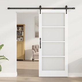 vidaXL Συρόμενη Πόρτα  με Σετ Εξαρτημάτων Λευκή 86x198.5 cm Στερεό Ξύλο Πεύκου