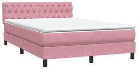 vidaXL Κρεβάτι Boxspring με Στρώμα Ροζ 140x210 εκ. Βελούδινο