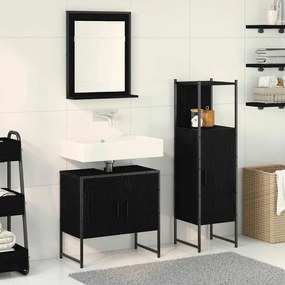 vidaXL Σετ Επίπλων Μπάνιου με ράφι 3 pcs Μαύρο Επεξεργασμένο ξύλο
