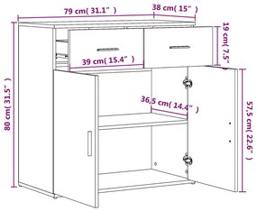 Βοηθητικά Ντουλάπια 2 Τεμ. Καπνιστή Δρυς 79x38x80εκ. Επεξ. Ξύλο - Καφέ