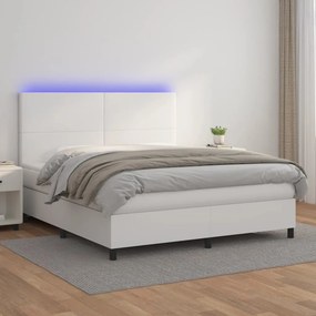 vidaXL Κρεβάτι Boxspring με Στρώμα &amp; LED Λευκό 180x200 εκ. Συνθ. Δέρμα