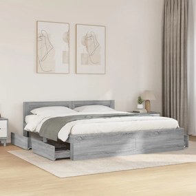 vidaXL Πλαίσιο Κρεβατιού με Κεφαλάρι Γκρι Sonoma 200x200εκ. Επεξ. Ξύλο