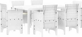 vidaXL Σέτ φαγητού για κήπο 7 pcs Λευκό Rattan Polt