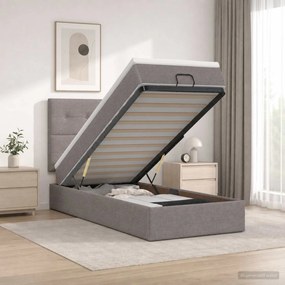 vidaXL Κρεβάτι Ottoman με Στρώμα και LED Taupe 100 x 200 cm Ύφασμα