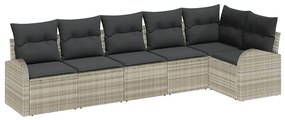 vidaXL Σετ Καναπέ Κήπου με μαξιλάρι 6 pcs Ανοιχτό γκρι Πολυ ράταν