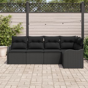 vidaXL Σετ Καναπέ Κήπου 5 Τεμαχίων με Μαξιλάρια Μαύρο Πολυ Ρατάν
