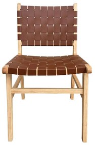 DUNE Καρέκλα Τραπεζαρίας, Ξύλο Απόχρωση Φυσικό, Κάθισμα-Πλάτη Ιμάντες Pu Καφέ  50x59x85cm [-Φυσικό/Καφέ-] [-Ξύλο/PVC - PU-] Ε7515,1