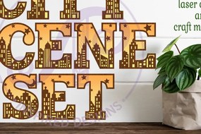 Σετ των 2 Intra απο ξύλο plywood 3mm-4mm πάχος - Σκηνή πόλης Γράμματα Αλφάβητο Σετ X 51 Δίασταση 30x20 cm INTRAFABR-95280533