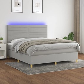 Κρεβάτι Boxspring με Στρώμα & LED Αν.Γκρι 180x200εκ. Υφασμάτινο