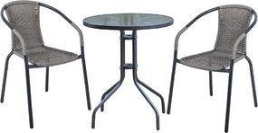 BALENO Set Κήπου - Βεράντας: Τραπέζι + 2 Πολυθρόνες Μέταλλο Ανθρακί - Wicker Mixed Grey   1τμχ