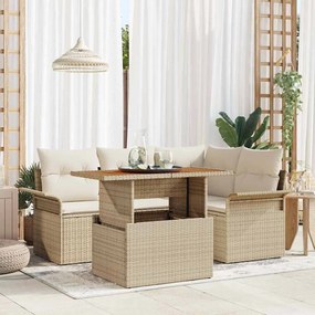 vidaXL Σετ Τραπεζαρίας για Έξω 5 Τεμαχίων με Μαξιλάρια Μπεζ Πολυ Ράτανα Ακακίας