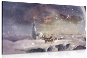 Εικόνα ελαφιού σε χιονισμένο χωριό - 120x80