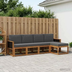 vidaXL Σειρά Καναπέ Εξωτερικού 5 pcs Φυσικό και Ανθρακί Πολυεστέρας