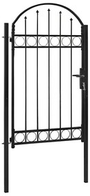 vidaXL Πόρτα Περίφραξης με Αψιδωτή Κορυφή Μαύρη από Ατσάλι 104 x 175 εκ.