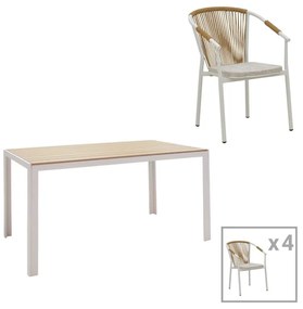 Dining table Nares-Convince A set of 5 white aluminum and plywood in a natural shade 140x80x72.5cm 140x80x72.5 εκ.