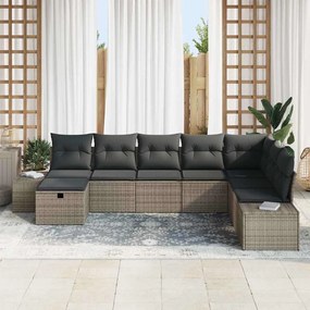 vidaXL Σετ Καναπέ Κήπου με μαξιλάρι 8 pcs Γκρι Πολυ ράταν