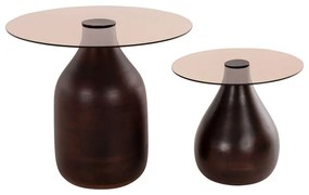 Τραπεζάκια Βοηθητικά (Σετ 2Τμχ) Chang HM9668 Φ55x49,5cm & Φ40x36,5cm Top Mango Brown Ξύλο,Γυαλί