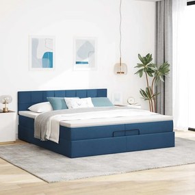 vidaXL Οθωμανικό κρεβάτι με στρώματα &amp; LEDs Μπλε 200x200cm ύφασμα
