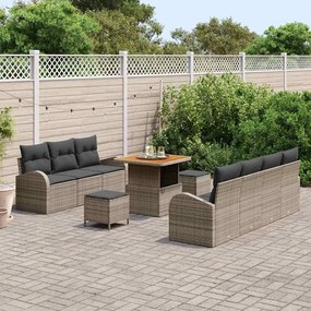 vidaXL Σετ Καναπέ Κήπου με μαξιλάρι 10 pcs Γκρι Πολυ ράταν