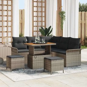vidaXL Σετ καναπέ κήπου 8 κομματιών με γκρι μαξιλάρια ακακίας