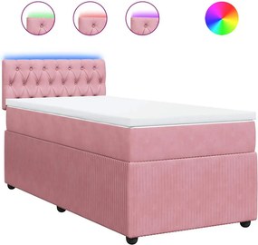 vidaXL Κρεβάτι Boxspring με Στρώμα Ροζ 90x200 εκ. Βελούδινο