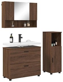 vidaXL Σετ Επίπλων Μπάνιου με ράφι 3 pcs Καφέ δρυς 76,5 x 35 x 64 εκ