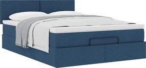vidaXL Οθωμανικό κρεβάτι με στρώμα μπλε 140x190cm ύφασμα
