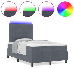 vidaXL Κρεβάτι Box Spring με Στρώμα & LED Σκούρο Γκρι 120x200 εκ Βελούδο