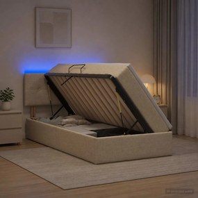 vidaXL LED Κρεβάτι αποθήκευσης με στρώμα Κρεμ 90 x 190 cm Ύφασμα