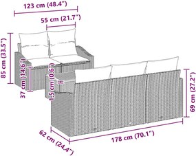 vidaXL Σετ Καναπέ Κήπου 6 τμχ. Γκρι συνθετικό ρατάν