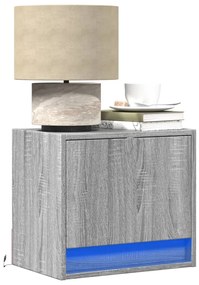 vidaXL Κομοδίνα Επιτοίχια με Φώτα LED 2 τεμ. Γκρι Sonoma
