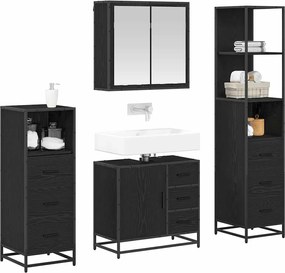 vidaXL Σετ Επίπλων Μπάνιου με ράφι 4 pcs Μαύρη Οξυά Επεξεργασμένο ξύλο