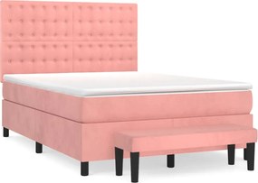 vidaXL Κρεβάτι Boxspring με Στρώμα Ροζ 140x190 εκ. Βελούδινο