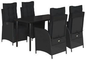 vidaXL Σετ Τραπεζαρίας Κήπου 5 Τεμαχίων Μαύρο Συνθ. Ρατάν με Μαξιλάρια