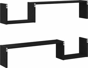 vidaXL Ράφι Τοίχου με ράφι 2 pcs Μαύρη Οξυά 100 x 15 x 20 εκ.