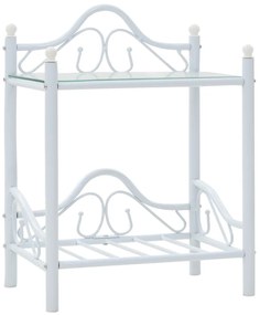 vidaXL Κομοδίνο Λευκό 45 x 30,5 x 60 εκ. Ατσάλι και Ψημένο Γυαλί