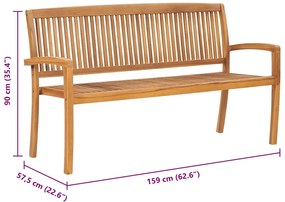 vidaXL Παγκάκι Κήπου Τριθέσιο Στοιβαζόμενο 159 εκ. από Μασίφ Ξύλο Teak