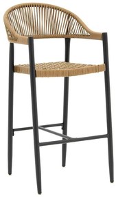 Bar stool Kerr pe rattan natural-leg black aluminum 51x57x110 εκ.