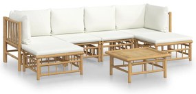 vidaXL Σαλόνι Κήπου Σετ 7 τεμ. από Μπαμπού με Λευκά Κρεμ Μαξιλάρια