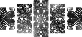 Εικόνα 5 τμημάτων μοντέρνα Mandala με ανατολίτικο σχέδιο σε ασπρόμαυρο - 100x50