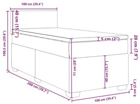 Κρεβάτι Boxspring με Στρώμα Σκούρο Γκρι 100x200 εκ. Υφασμάτινο - Γκρι