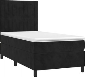 vidaXL Κρεβάτι Boxspring με Στρώμα &amp; LED Μαύρο 90x190 εκ. Βελούδινο