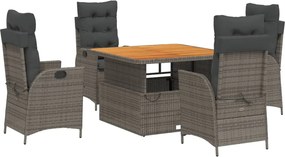 vidaXL Σετ Τραπεζαρίας Κήπου 5 τεμ. Γκρι Συνθ. Ρατάν με Μαξιλάρια