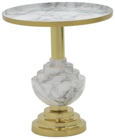 Side table Cogent Inart marble grey-gold metal D41x44cm 41x41x44 εκ.