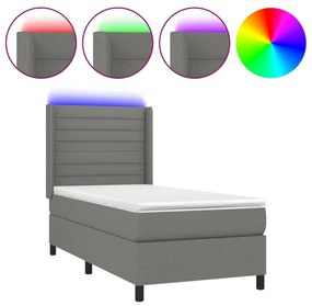 vidaXL Κρεβάτι Boxspring με Στρώμα & LED Σκ.Γκρι 100x200 εκ Υφασμάτινο