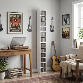 204 Ράφια αποθήκευσης CD Σετ 2, Blu-Ray Tower Stand με ρυθμιζόμενα ράφια, Organizer ραφιών, Λευκό